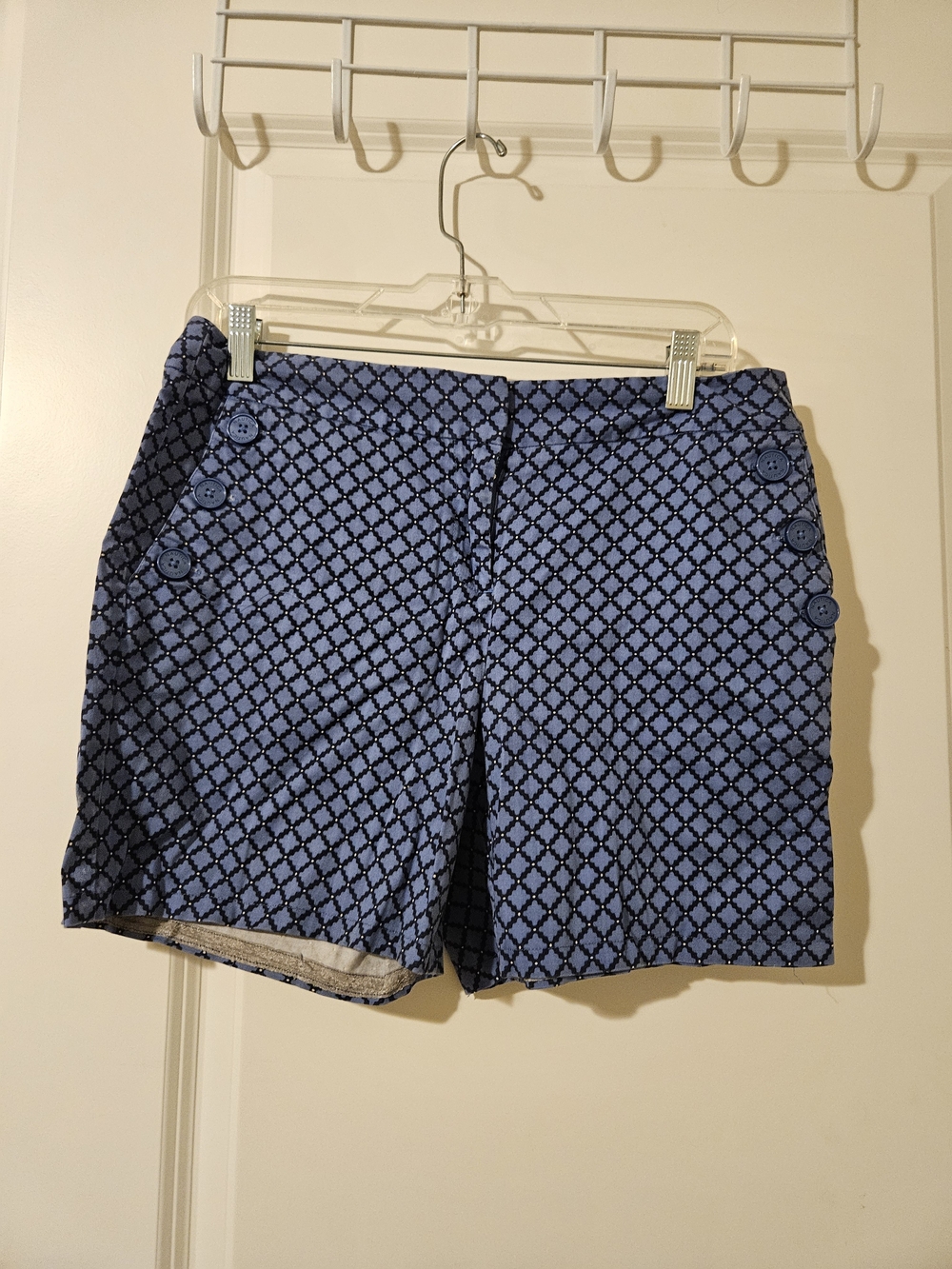 Blue Patterned Shorts With Button Designs